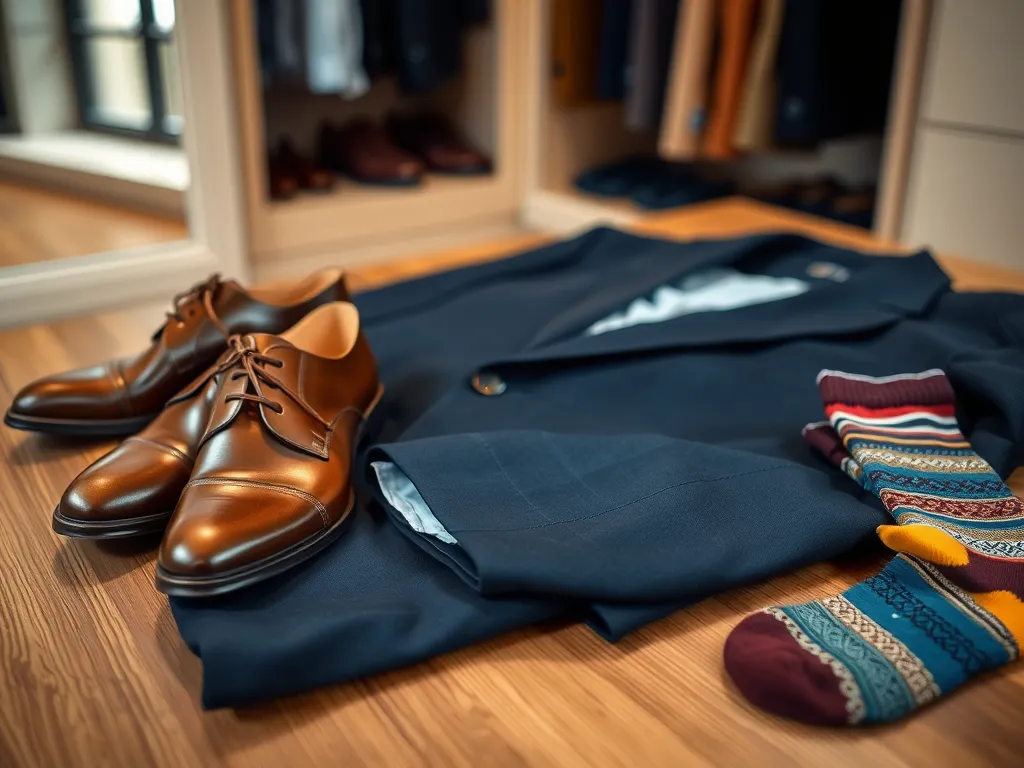 Granatowy garnitur i brązowe buty – jakie skarpetki dobrać?