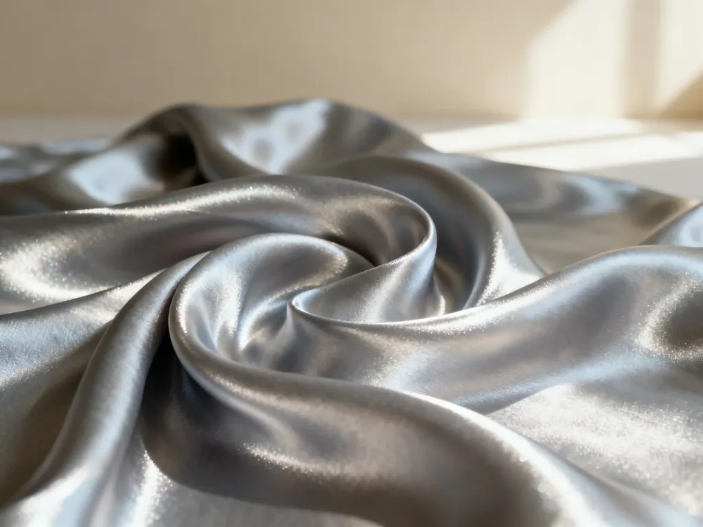 Luksusowy materiał typu art silk z delikatnym połyskiem, ukazujący gładką fakturę i elegancki splot tkaniny.
